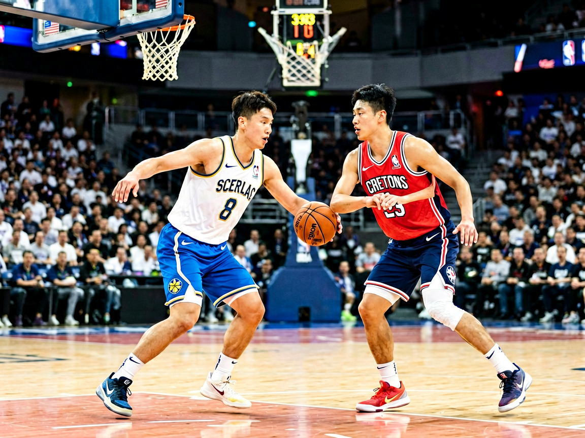 篮球赛事内容板块，呈现球场对抗与球员精彩瞬间